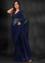 Georgette Blue Party Wear Sequins Work Saree